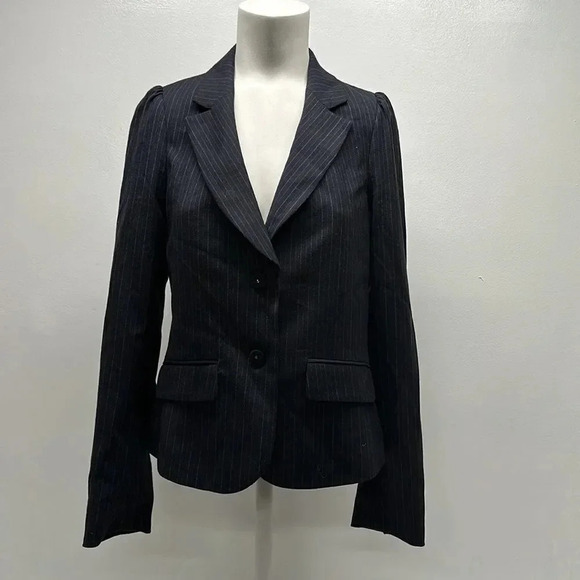 Rebecca Taylor Suit Blazer Wool Jacket Pinstriped Striped Navy Blue New Size 8 - Picture 1 of 10